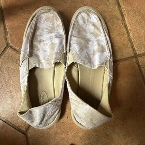 Sanuk Beige and Cream Tie-Dye Slip-On Shoes